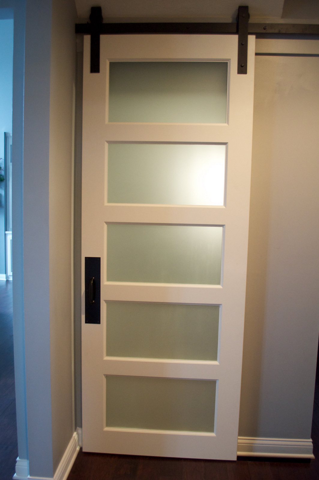 Frosted Glass 5-Panel Barn Door